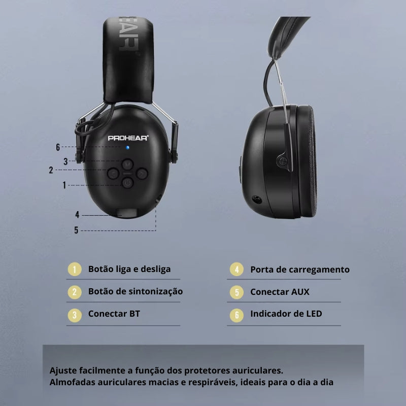 Abafador de Ruído Adulto Bluetooth 5.0 25dB