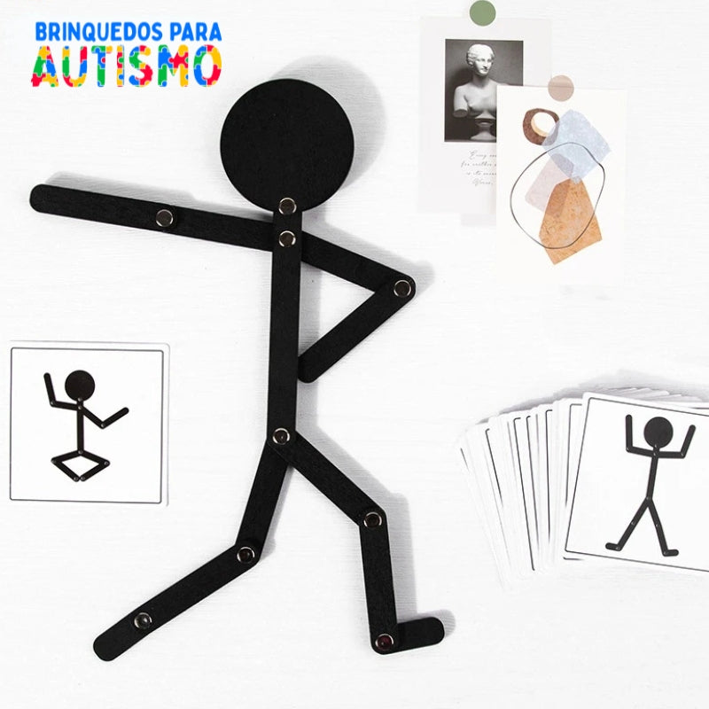 Brinquedo Montessori Boneco Articulável de Madeira Educativo