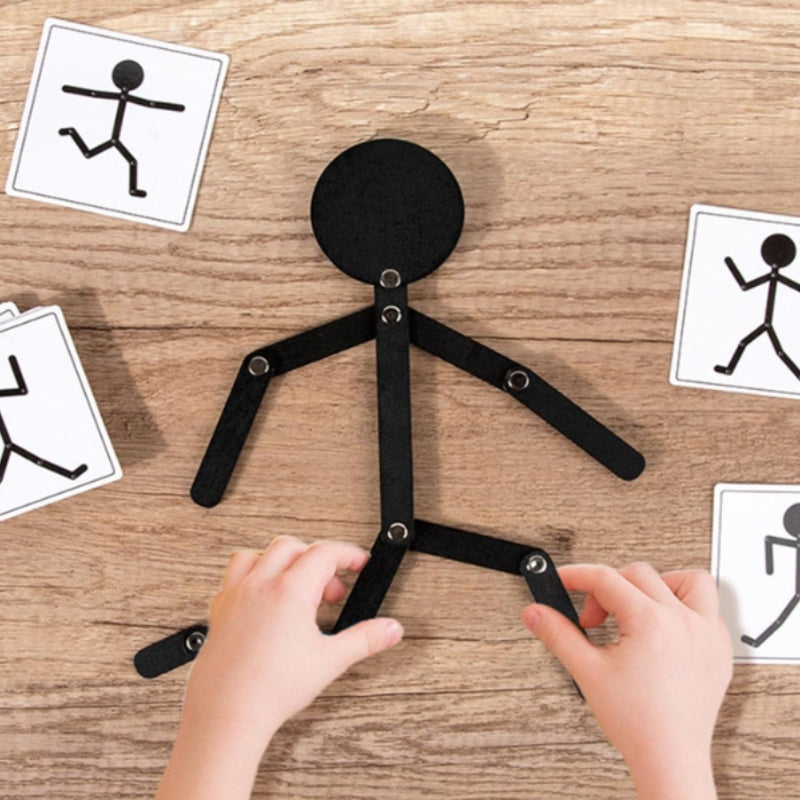 Brinquedo Montessori Boneco Articulável de Madeira Educativo