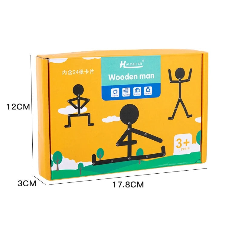 Brinquedo Montessori Boneco Articulável de Madeira Educativo