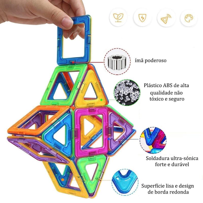Brinquedo de Montar Magnético Montessori 120 Peças - Construção Criativa