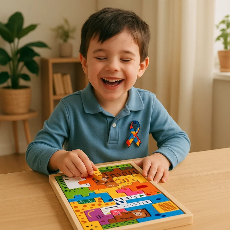 Quebra Cabeça Autismo - Blocos de Madeira Educativos