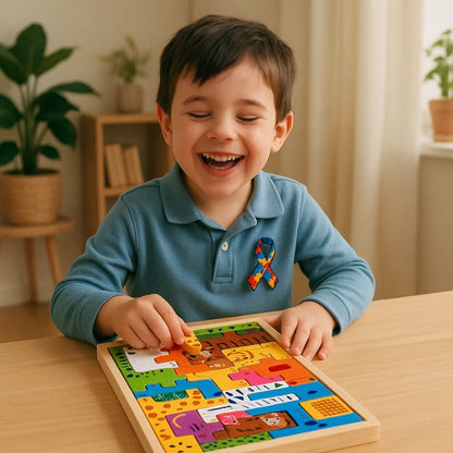Quebra Cabeça Autismo - Blocos de Madeira Educativos