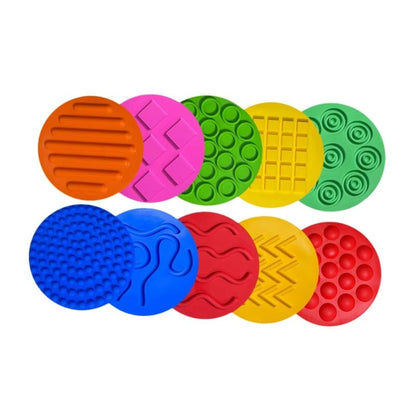 Discos Sensoriais de Silicone Infantil - Kit com 10 Peças Texturizadas