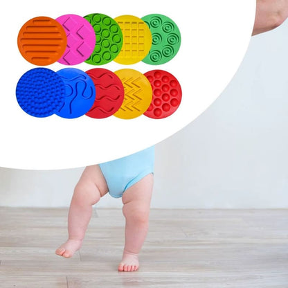 Discos Sensoriais de Silicone Infantil - Kit com 10 Peças Texturizadas