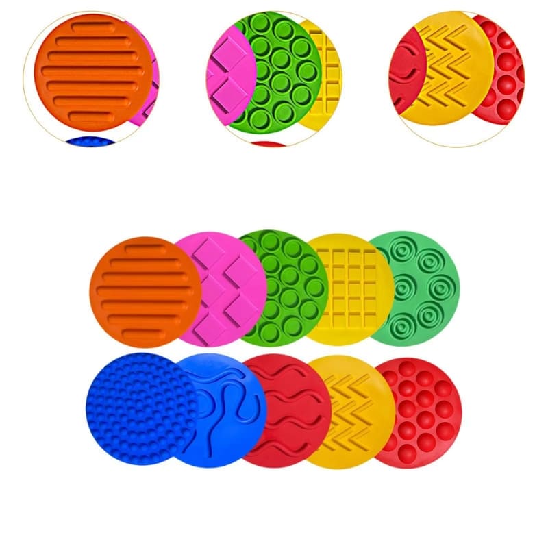 Discos Sensoriais de Silicone Infantil - Kit com 10 Peças Texturizadas