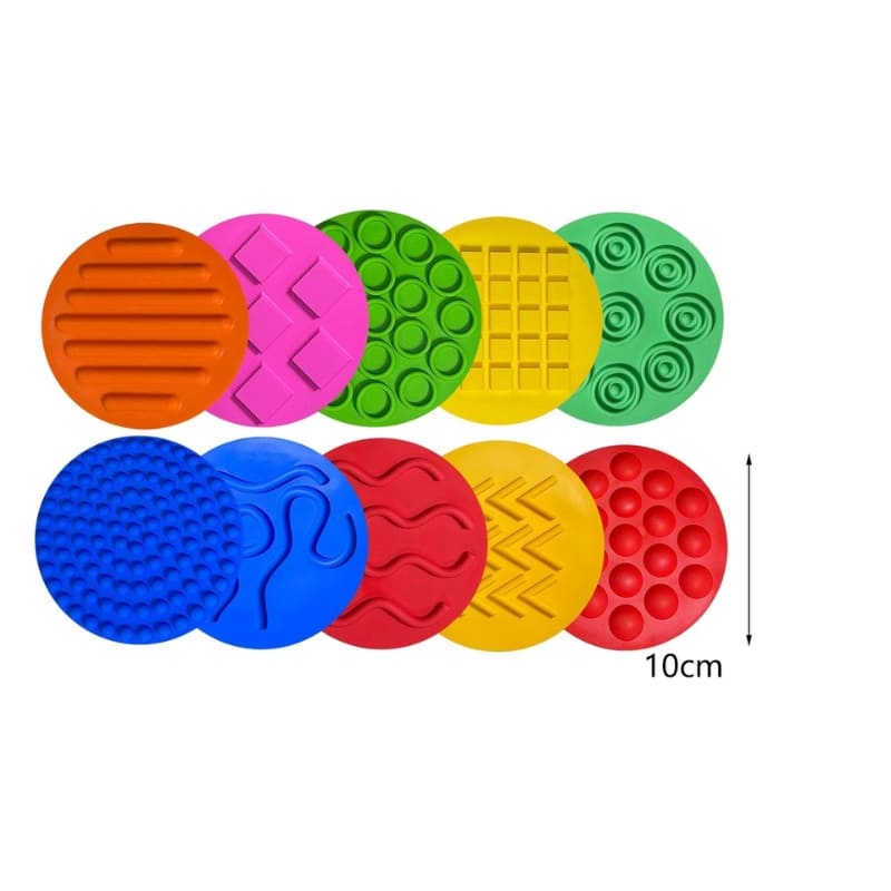Discos Sensoriais de Silicone Infantil - Kit com 10 Peças Texturizadas